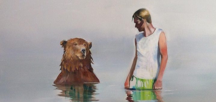 Magi. Kvinde og bjørn. Maleri af Elin Engelsen